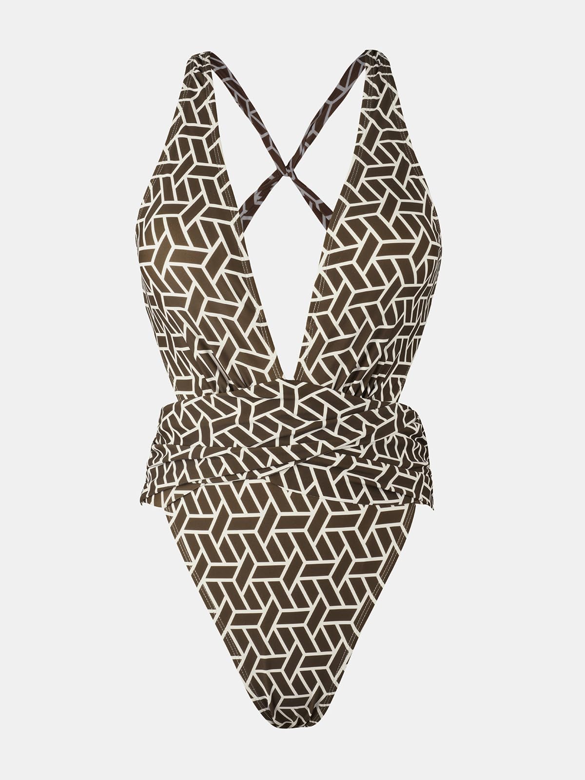 CUPSHE One Piece Swimsuit for Women Bathing Suit Cut Out Cross Back Tie Deep V Neck Ruched High Cut