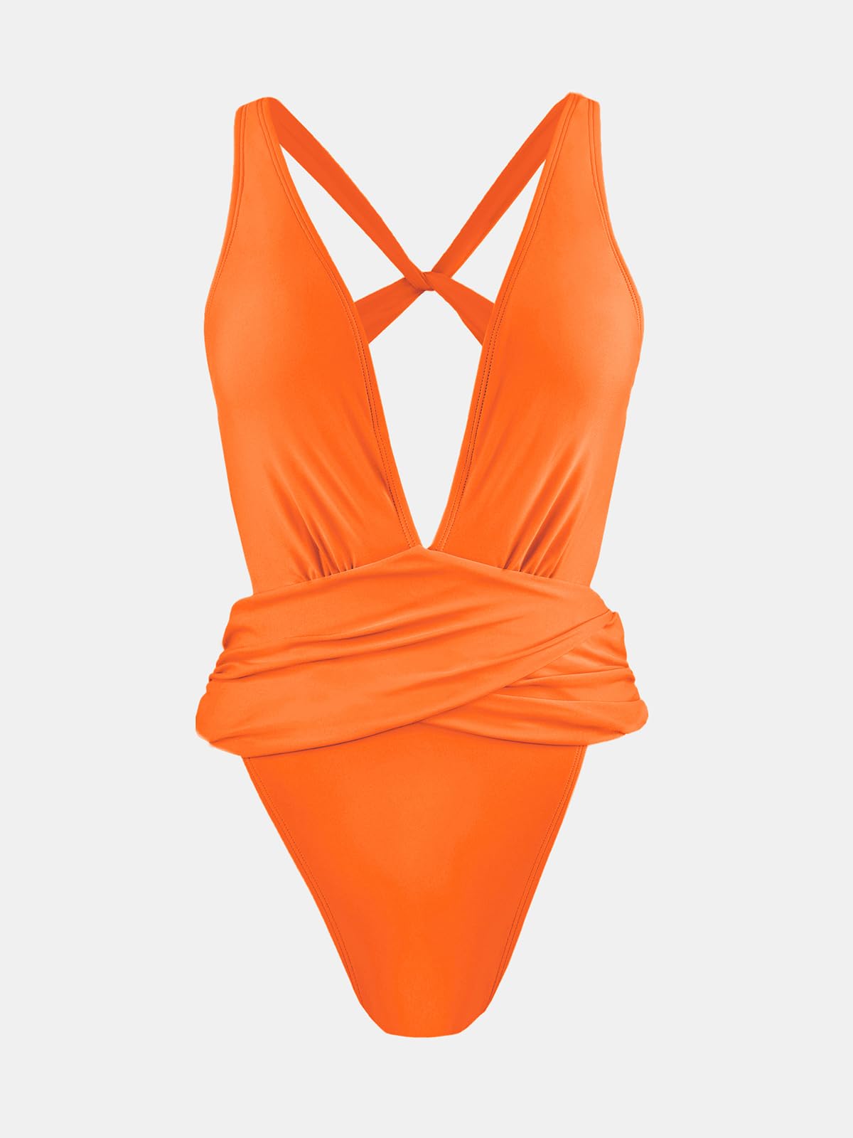 CUPSHE One Piece Swimsuit for Women Bathing Suit Cut Out Cross Back Tie Deep V Neck Ruched High Cut