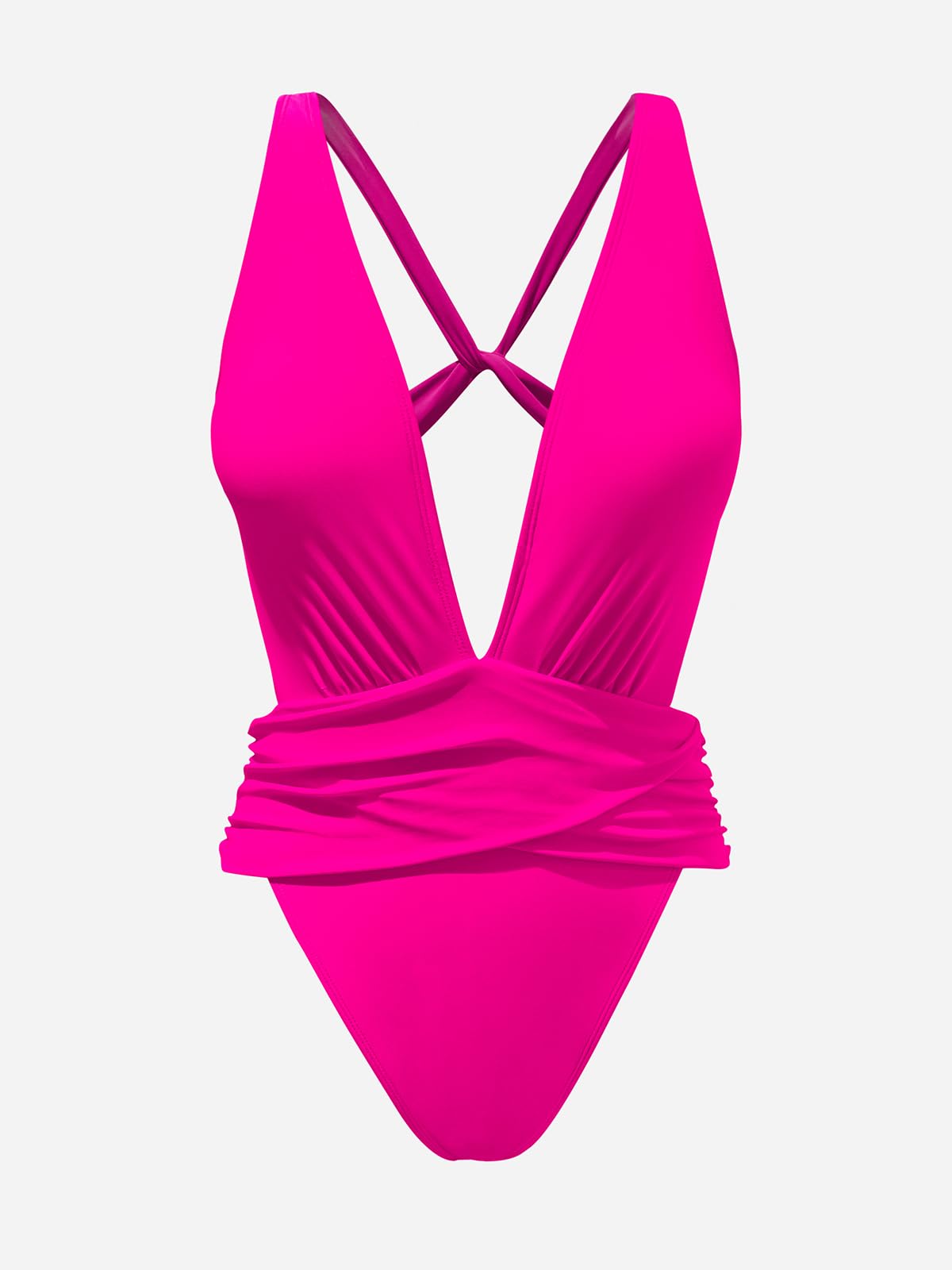 CUPSHE One Piece Swimsuit for Women Bathing Suit Cut Out Cross Back Tie Deep V Neck Ruched High Cut