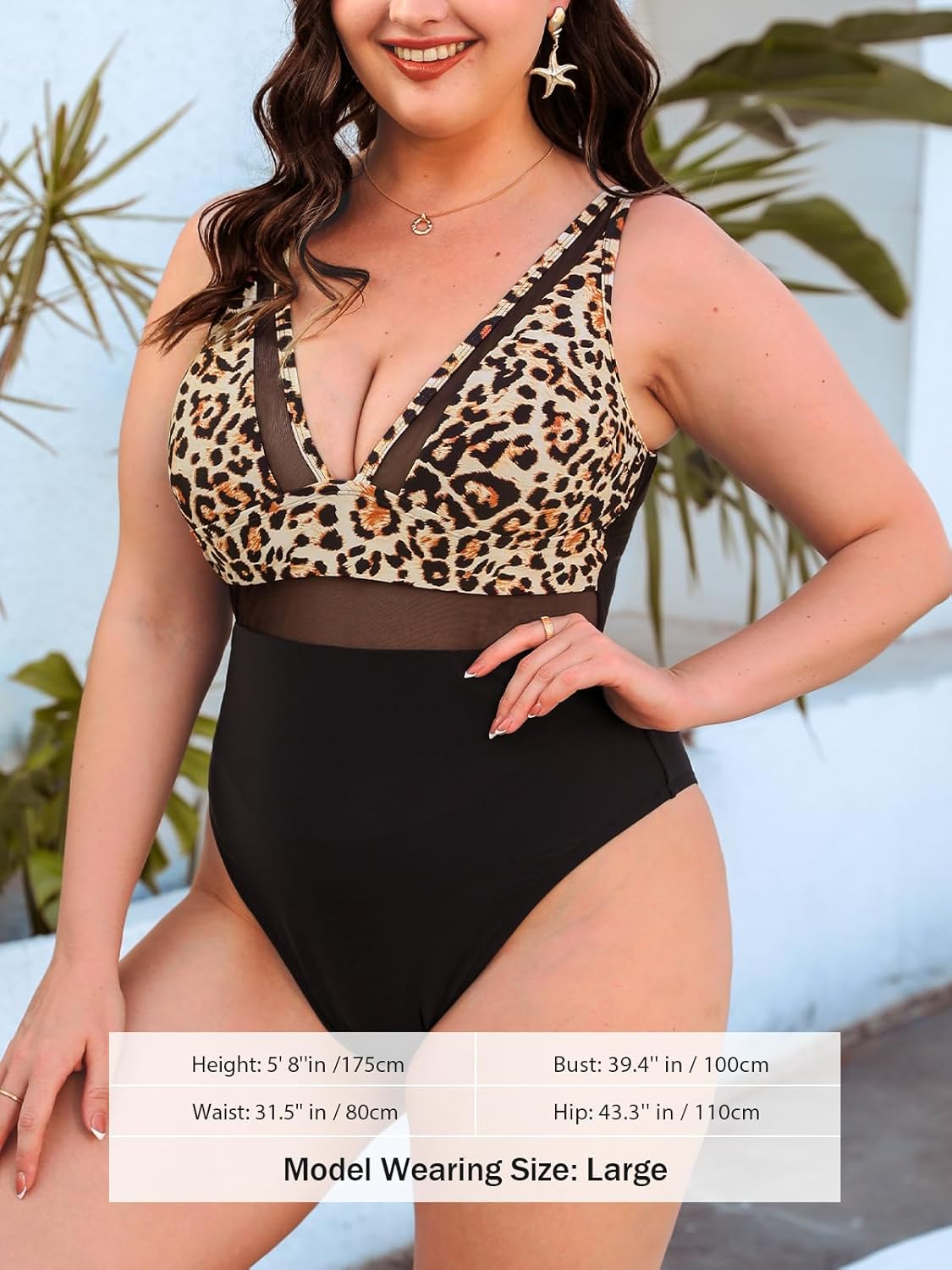 CUPSHE Women Plus Size One Piece Swimsuit V Neck Mesh Sheer Tummy Control Bathing Suit with Adjustable Wide Straps