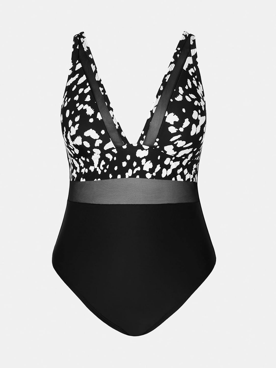 CUPSHE Women Plus Size One Piece Swimsuit V Neck Mesh Sheer Tummy Control Bathing Suit with Adjustable Wide Straps