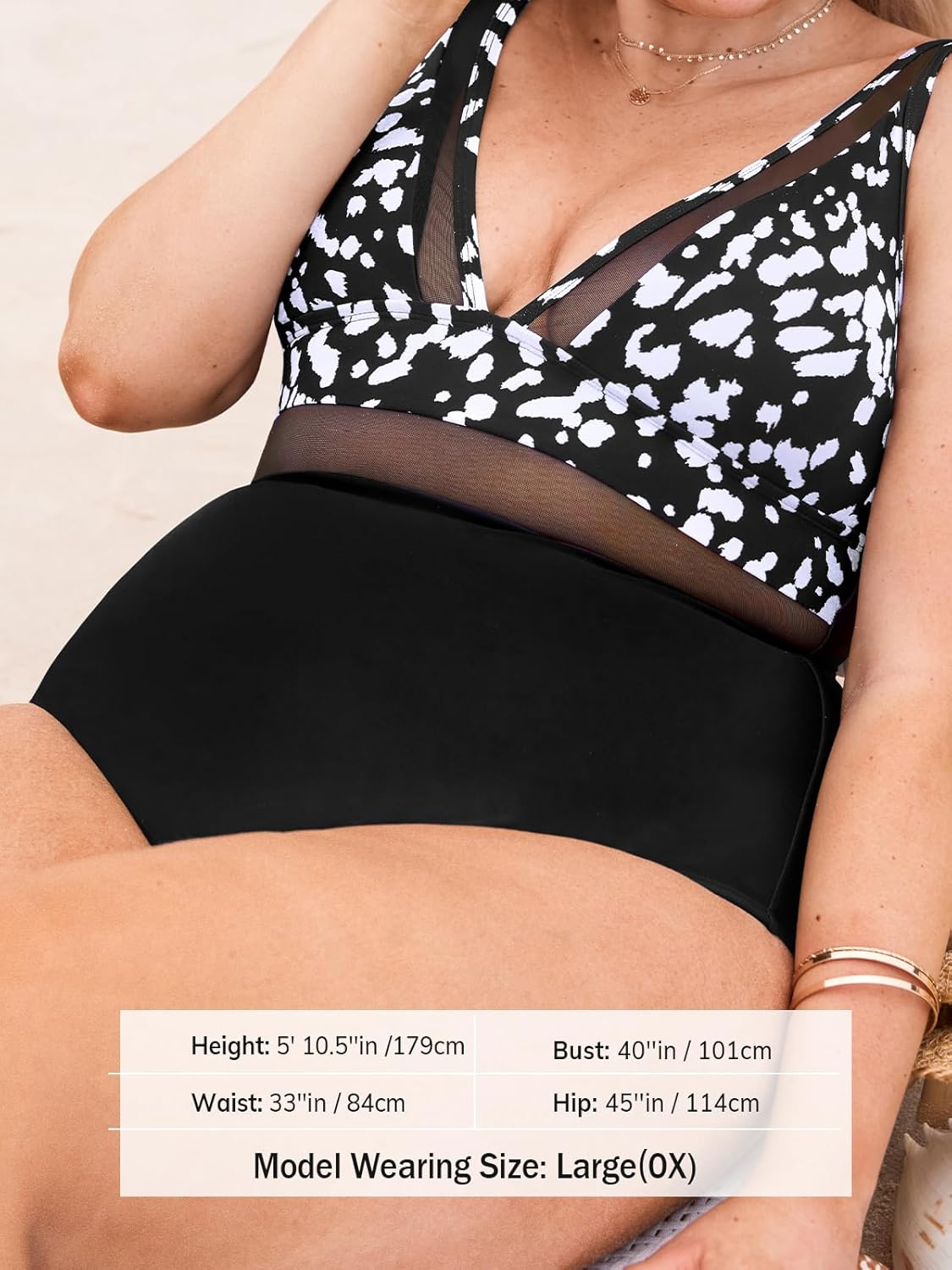 CUPSHE Women Plus Size One Piece Swimsuit V Neck Mesh Sheer Tummy Control Bathing Suit with Adjustable Wide Straps