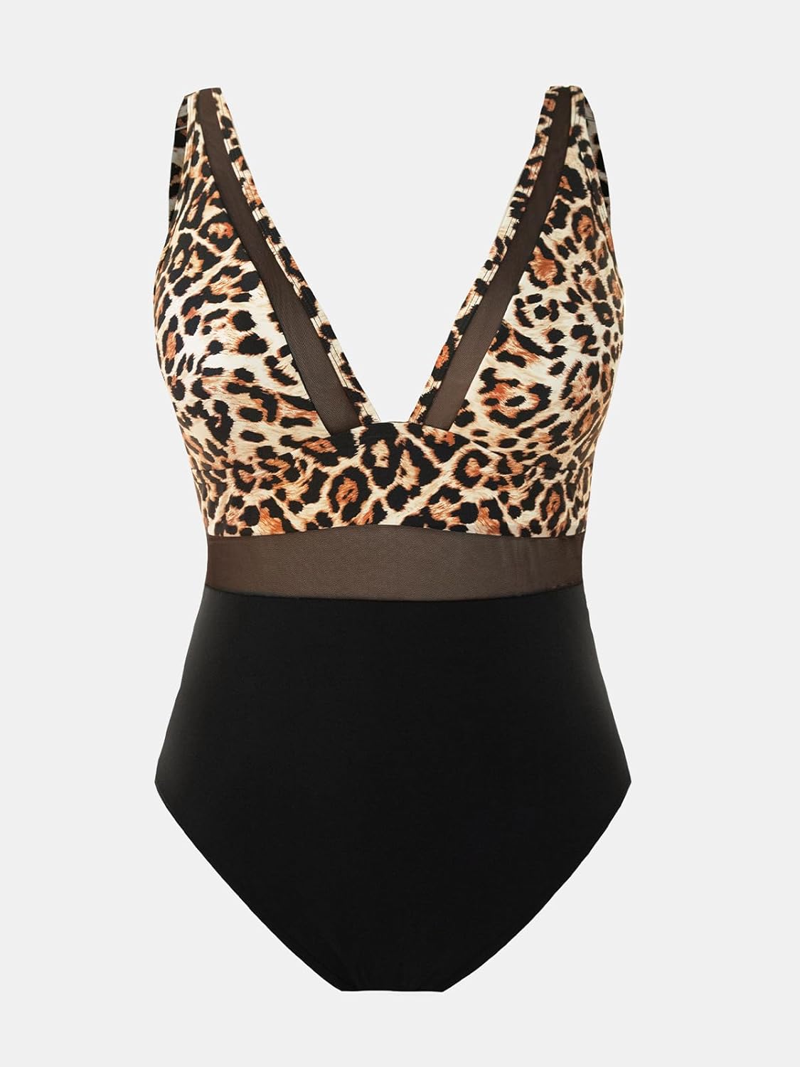 CUPSHE Women Plus Size One Piece Swimsuit V Neck Mesh Sheer Tummy Control Bathing Suit with Adjustable Wide Straps