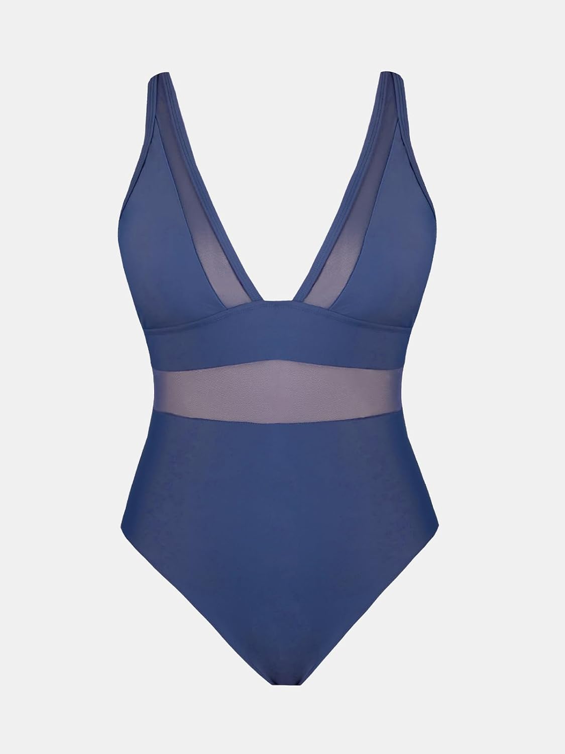 CUPSHE Women Plus Size One Piece Swimsuit V Neck Mesh Sheer Tummy Control Bathing Suit with Adjustable Wide Straps