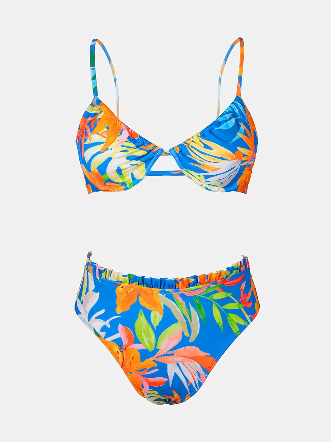 CUPSHE Women Swimsuit Bikini Set High Waisted Push Up Cheeky Drawstring Two Piece Bathing Suit