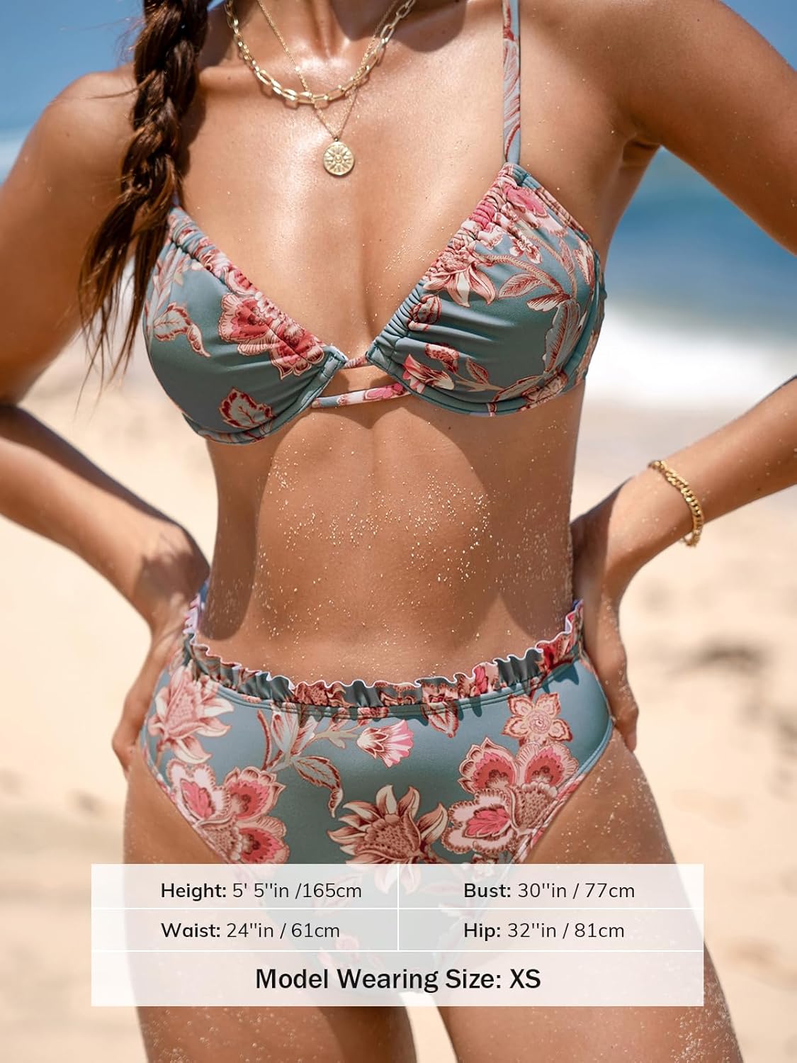 CUPSHE Women Swimsuit Bikini Set High Waisted Push Up Cheeky Drawstring Two Piece Bathing Suit