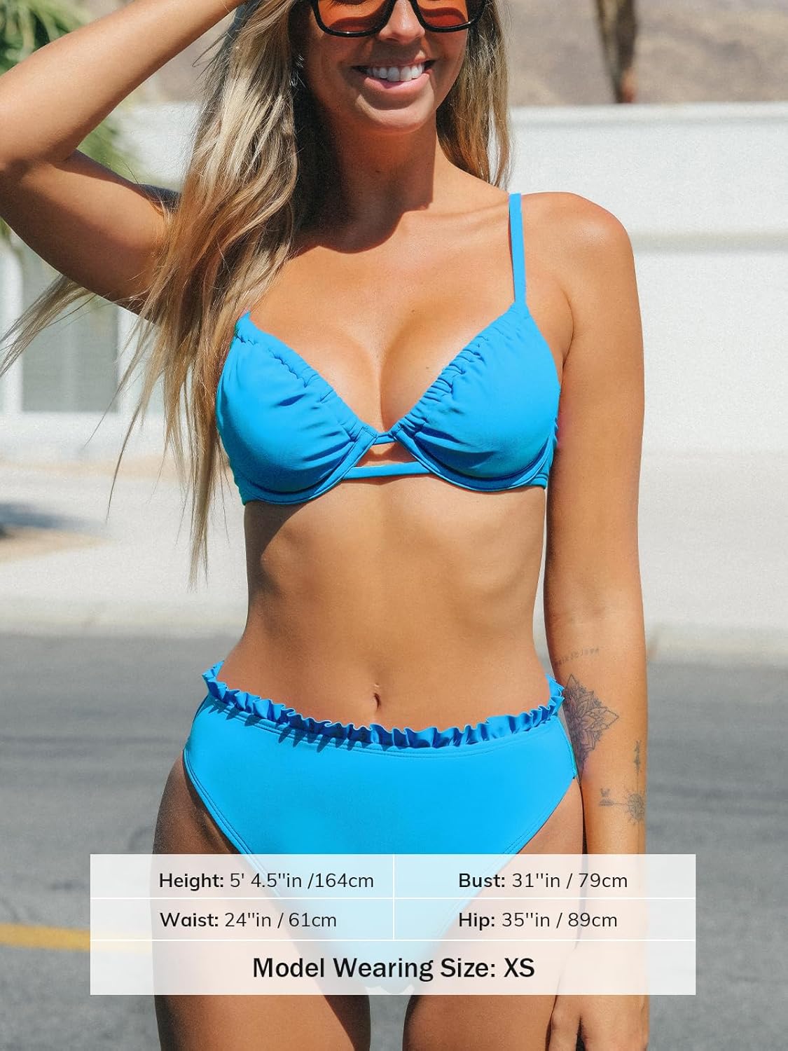 CUPSHE Women Swimsuit Bikini Set High Waisted Push Up Cheeky Drawstring Two Piece Bathing Suit