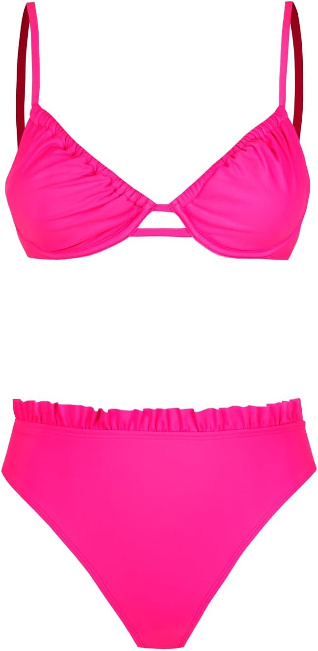 CUPSHE Women Swimsuit Bikini Set High Waisted Push Up Cheeky Drawstring Two Piece Bathing Suit