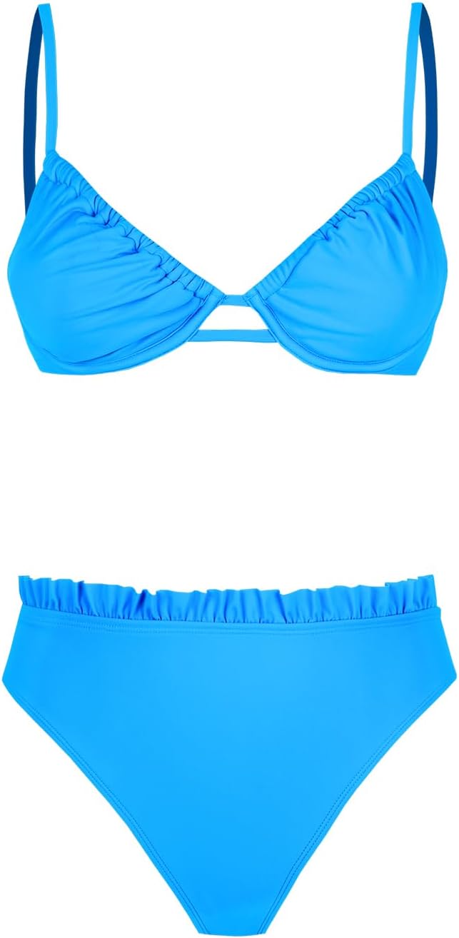 CUPSHE Women Swimsuit Bikini Set High Waisted Push Up Cheeky Drawstring Two Piece Bathing Suit