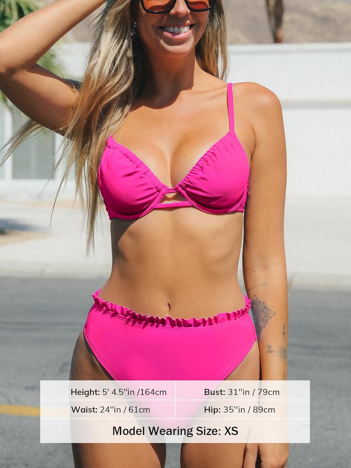 CUPSHE Women Swimsuit Bikini Set High Waisted Push Up Cheeky Drawstring Two Piece Bathing Suit