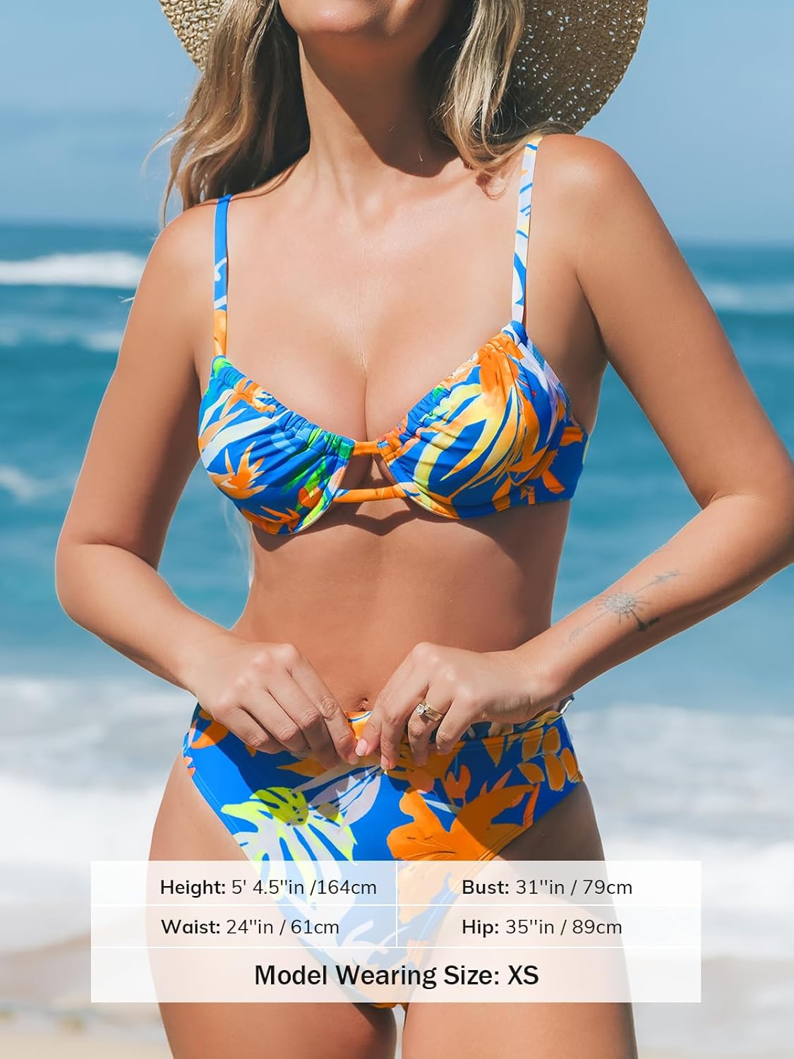 CUPSHE Women Swimsuit Bikini Set High Waisted Push Up Cheeky Drawstring Two Piece Bathing Suit