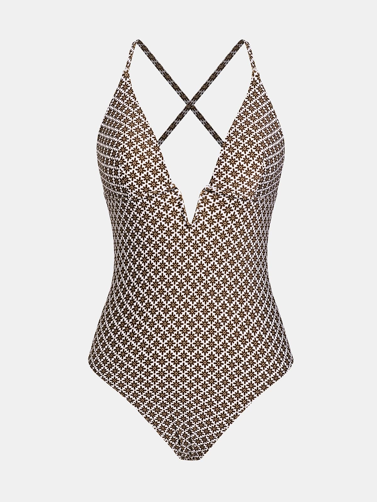 CUPSHE Women Swimsuit One Piece Bathing Suit Deep V Neck Crisscross Back Adjustable Strap