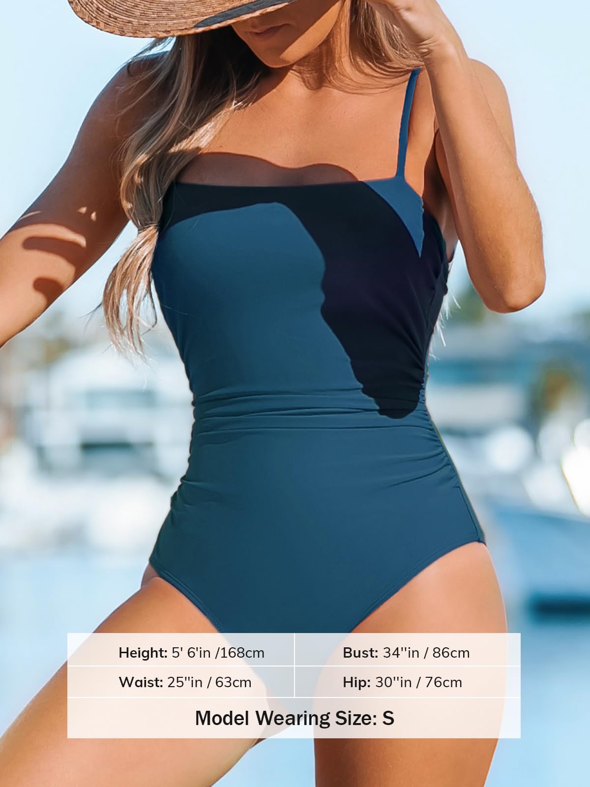 CUPSHE Women Swimsuit One Piece Bathing Suit Square Neck Cutout Back Tummy Control with Adjustable Spaghetti Straps