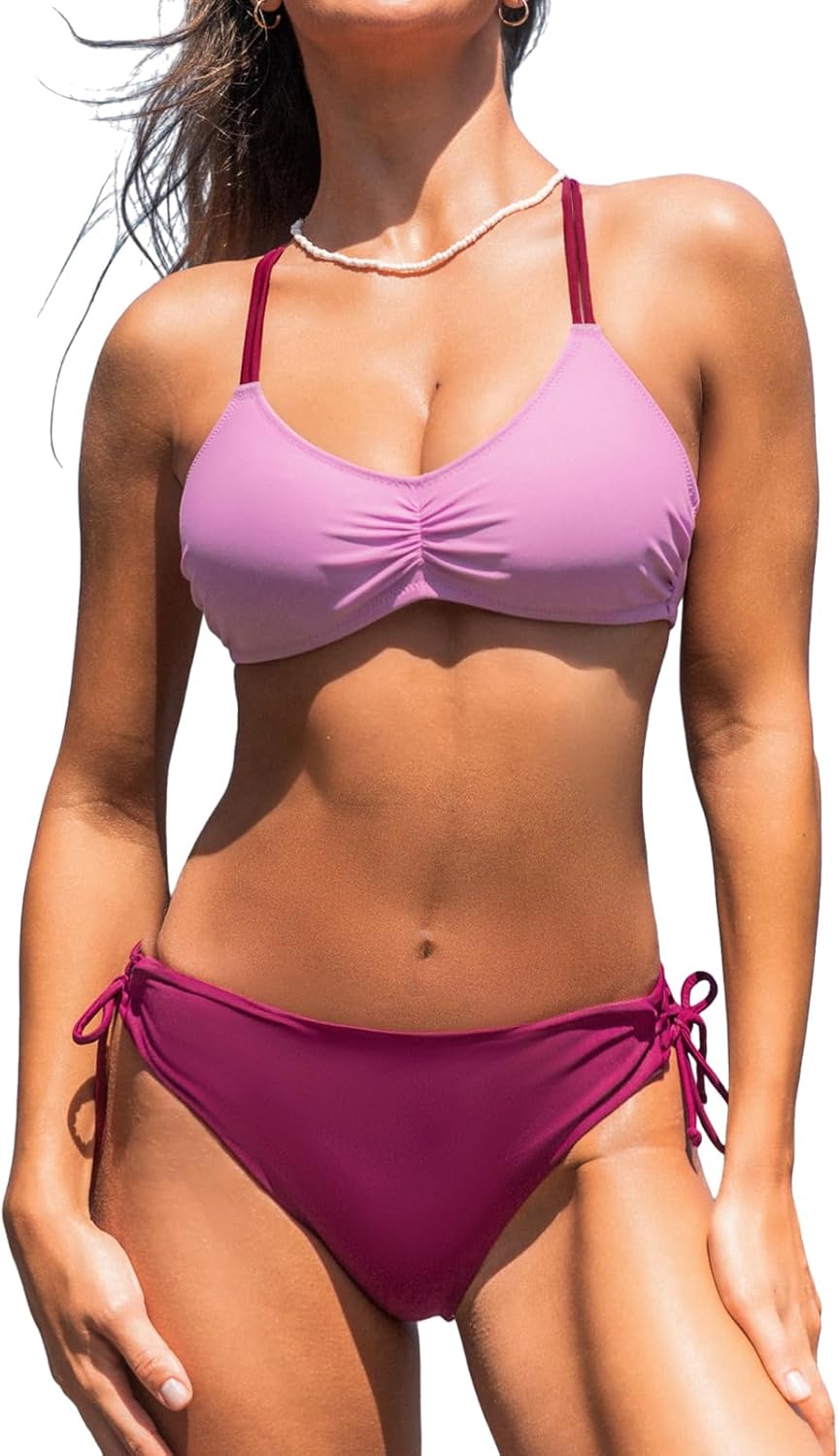 CUPSHE Women's 2 Piece Bikini Set Back Braided Straps with Reversible Bottom