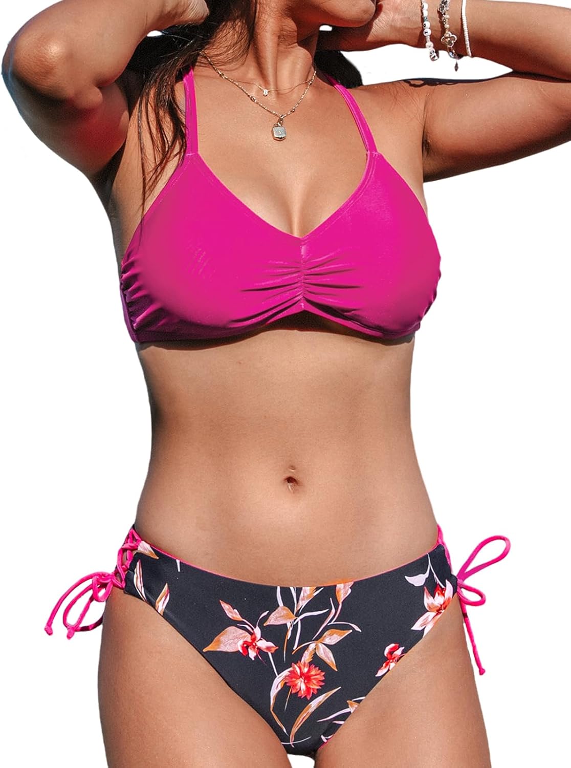 CUPSHE Women's 2 Piece Bikini Set Back Braided Straps with Reversible Bottom