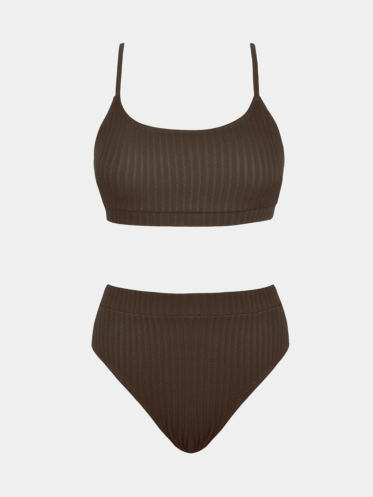 CUPSHE Women's Bikini Set Two Piece Swimsuits High Waisted Scoop Neck Spaghetti Adjustable Straps Textured