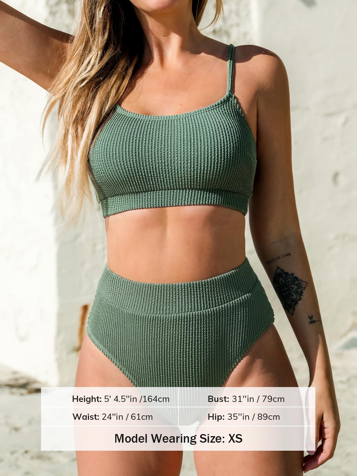 CUPSHE Women's Bikini Set Two Piece Swimsuits High Waisted Scoop Neck Spaghetti Adjustable Straps Textured