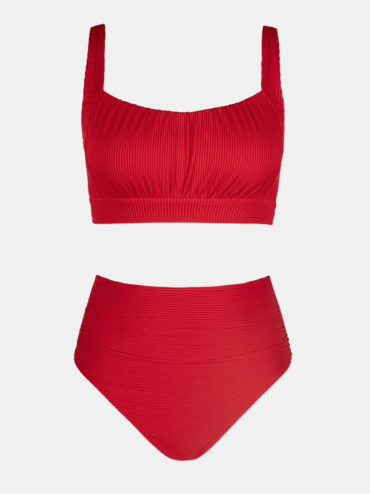 CUPSHE Women's Bikini Sets Two Piece Bathing Suit High Waisted Square Neck Adjustable Straps Ruched