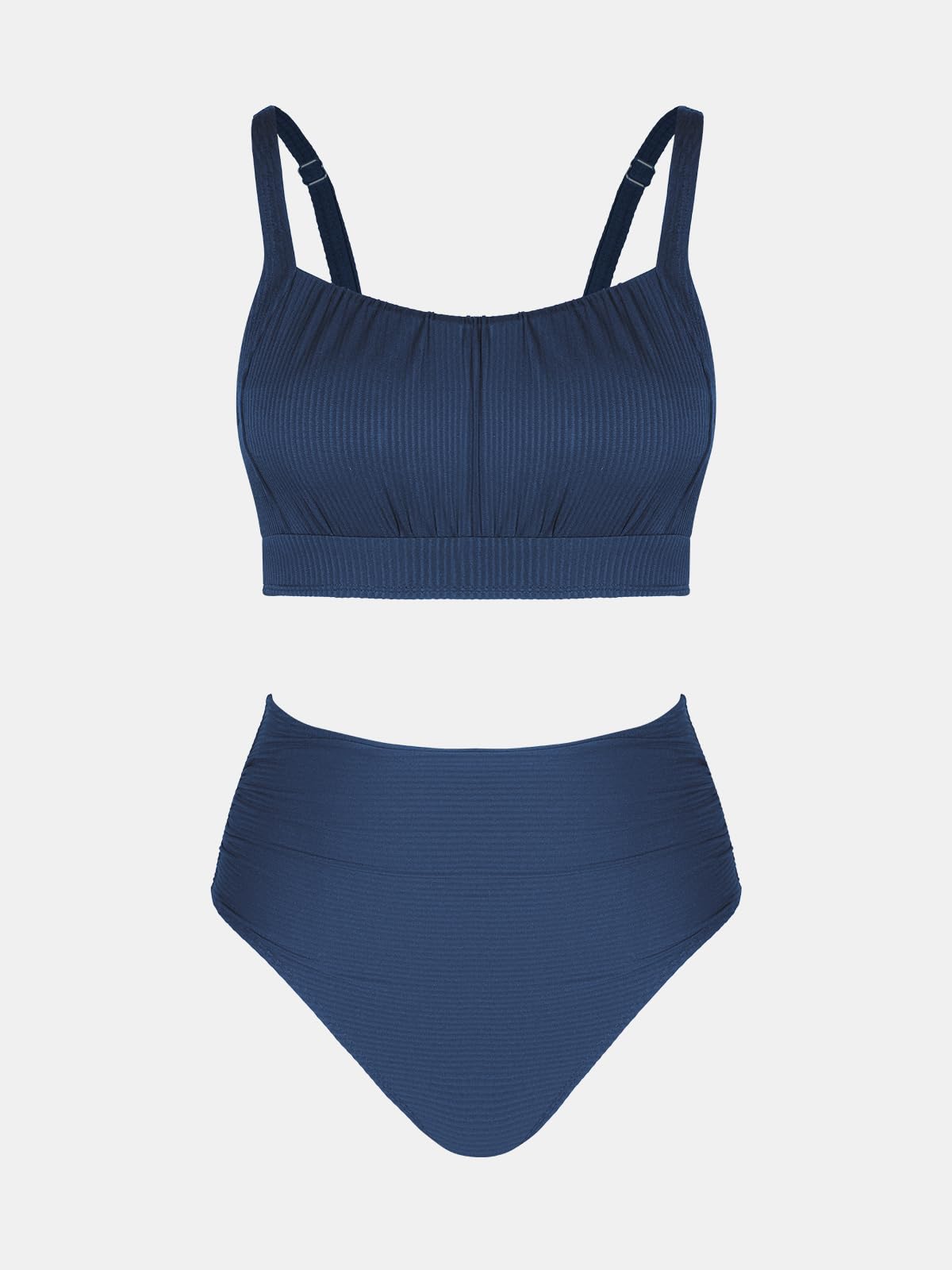 CUPSHE Women's Bikini Sets Two Piece Bathing Suit High Waisted Square Neck Adjustable Straps Ruched