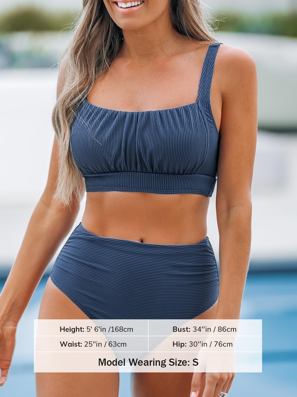 CUPSHE Women's Bikini Sets Two Piece Bathing Suit High Waisted Square Neck Adjustable Straps Ruched