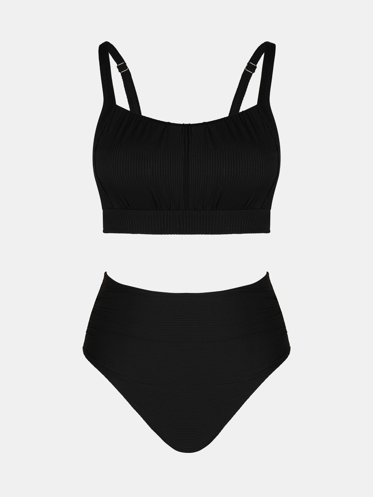 CUPSHE Women's Bikini Sets Two Piece Bathing Suit High Waisted Square Neck Adjustable Straps Ruched