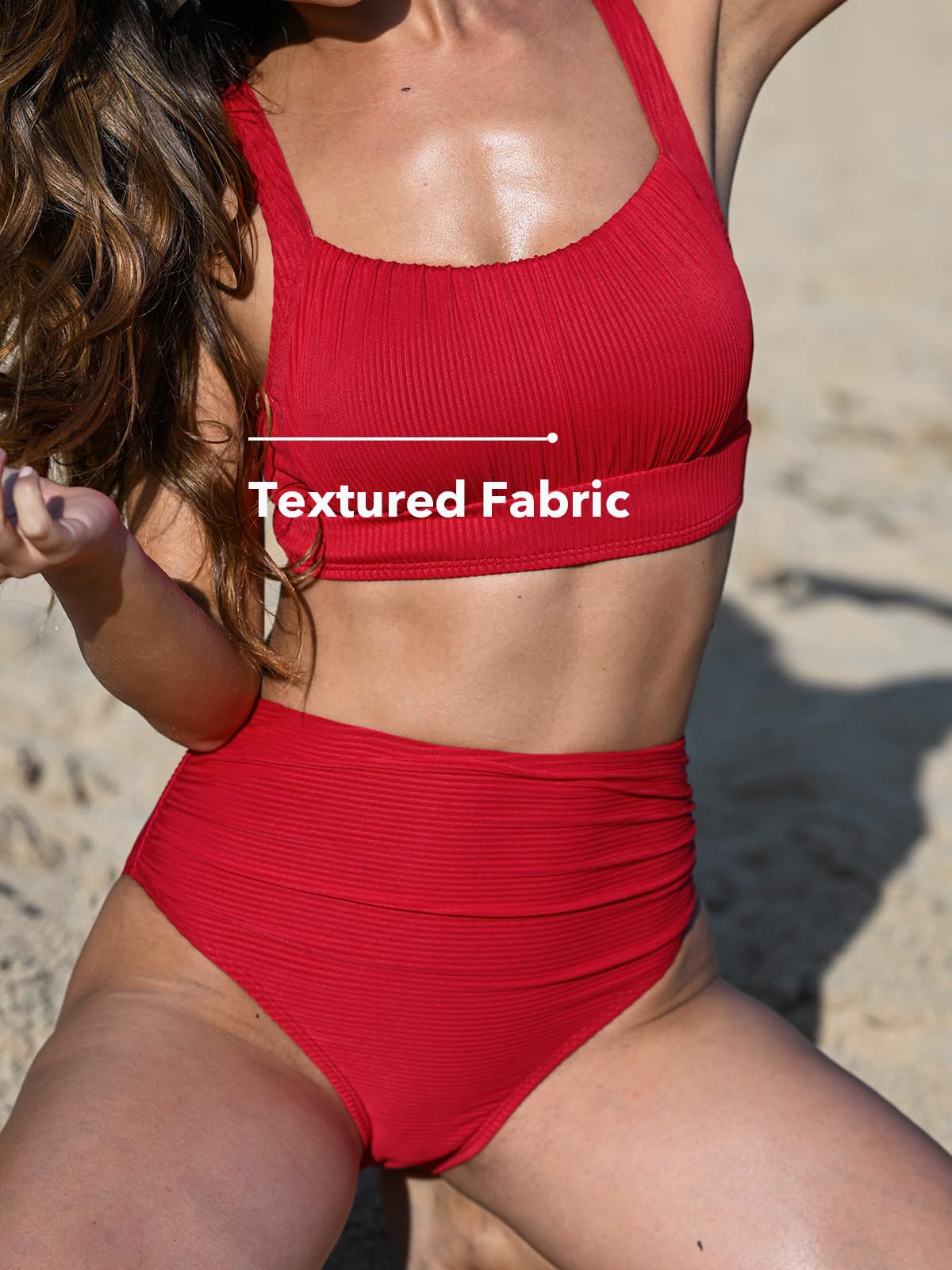 CUPSHE Women's Bikini Sets Two Piece Bathing Suit High Waisted Square Neck Adjustable Straps Ruched