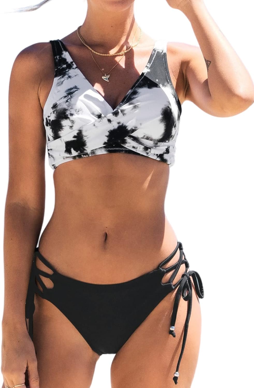 CUPSHE Women's Bikini Swimsuit Front Cross Lace Up Two Piece Bathing Suit