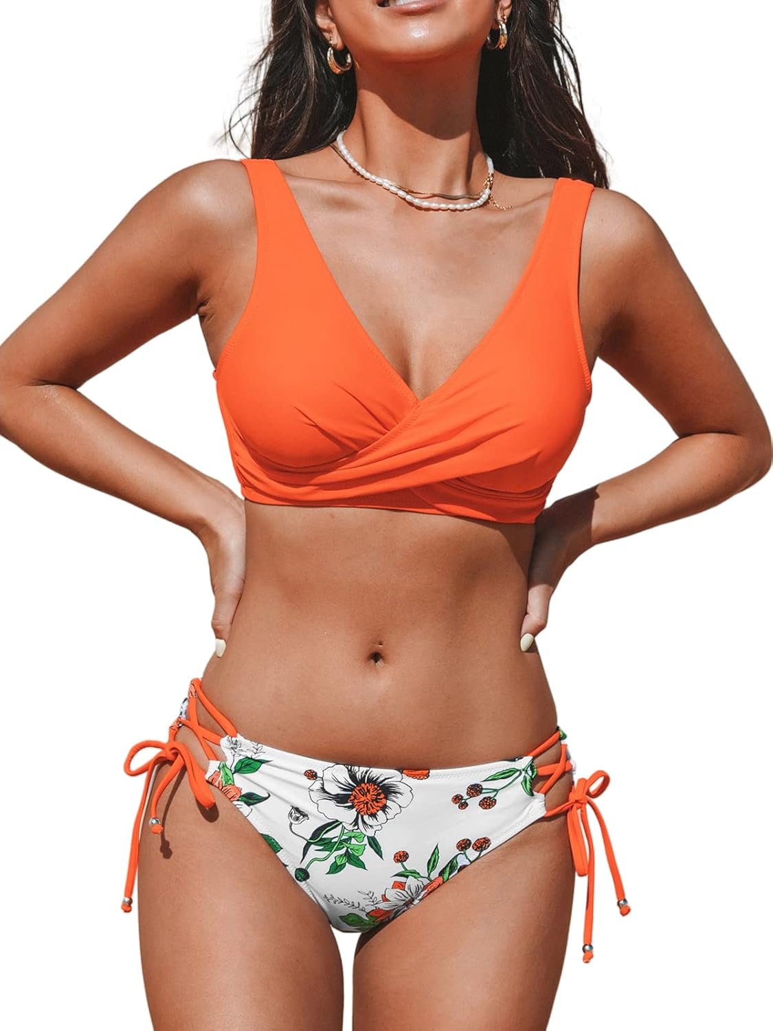 CUPSHE Women's Bikini Swimsuit Front Cross Lace Up Two Piece Bathing Suit