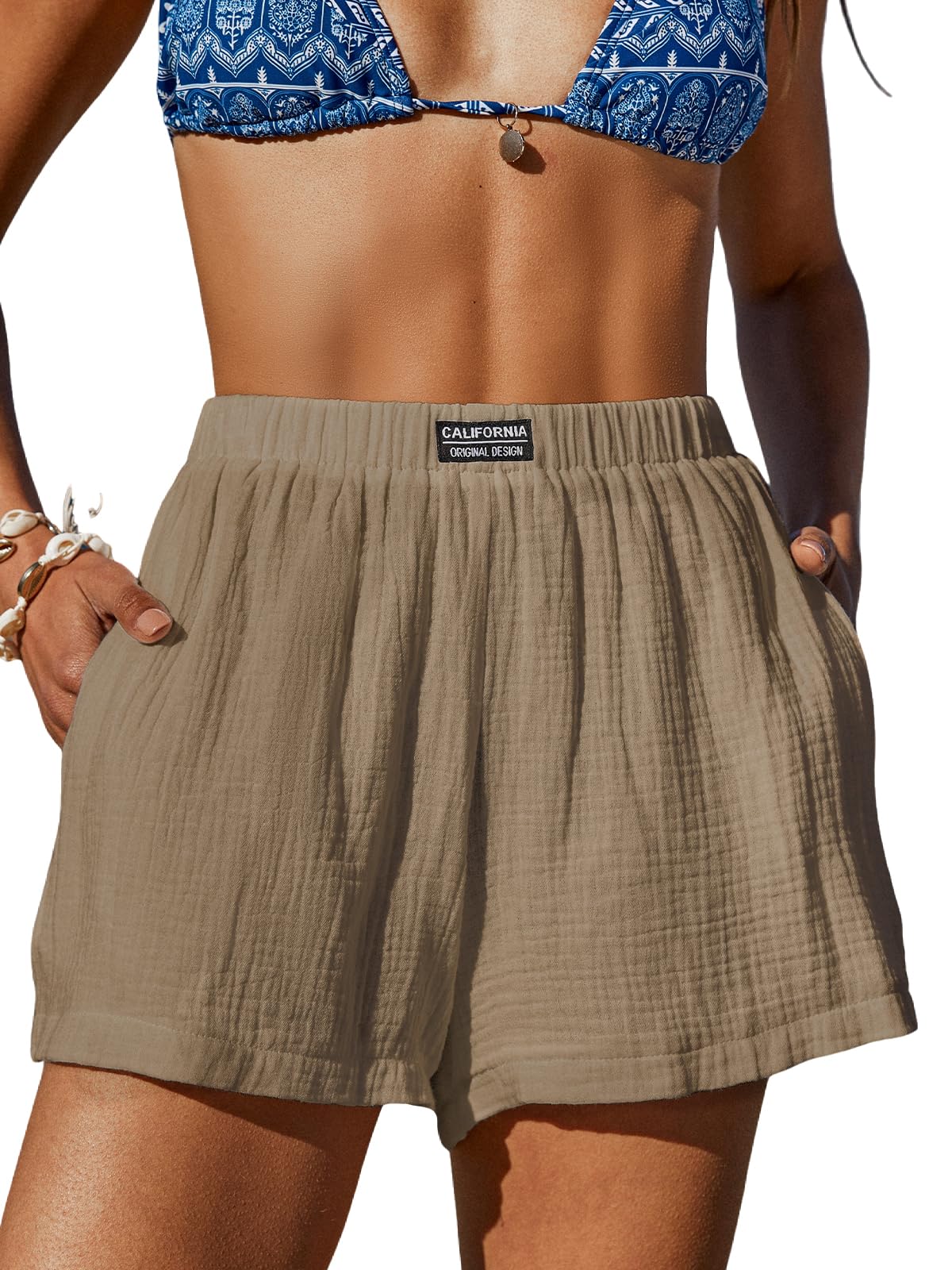 CUPSHE Women's Casual Shorts Cotton High Rise Beach Cover Ups Summer Shorts with Pockets