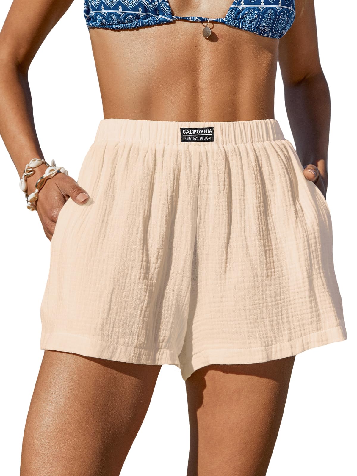 CUPSHE Women's Casual Shorts Cotton High Rise Beach Cover Ups Summer Shorts with Pockets