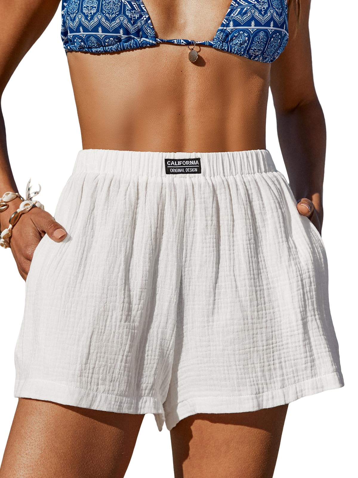 CUPSHE Women's Casual Shorts Cotton High Rise Beach Cover Ups Summer Shorts with Pockets