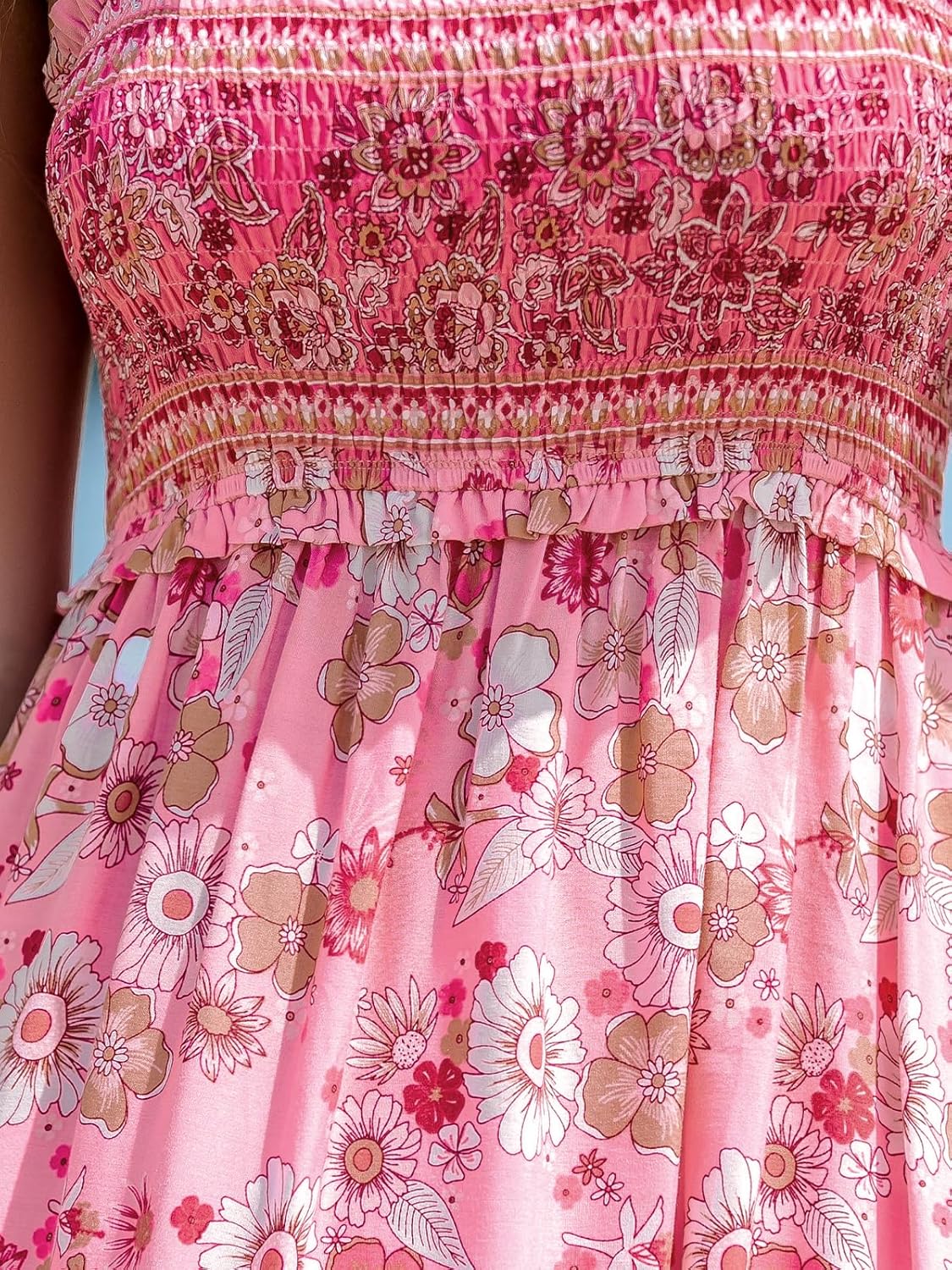 CUPSHE Women's Maxi Dress Ditsy Floral Smocked Summer Sundress Sleeveless Ruffled Spaghetti Straps Long Beach Formal Dress