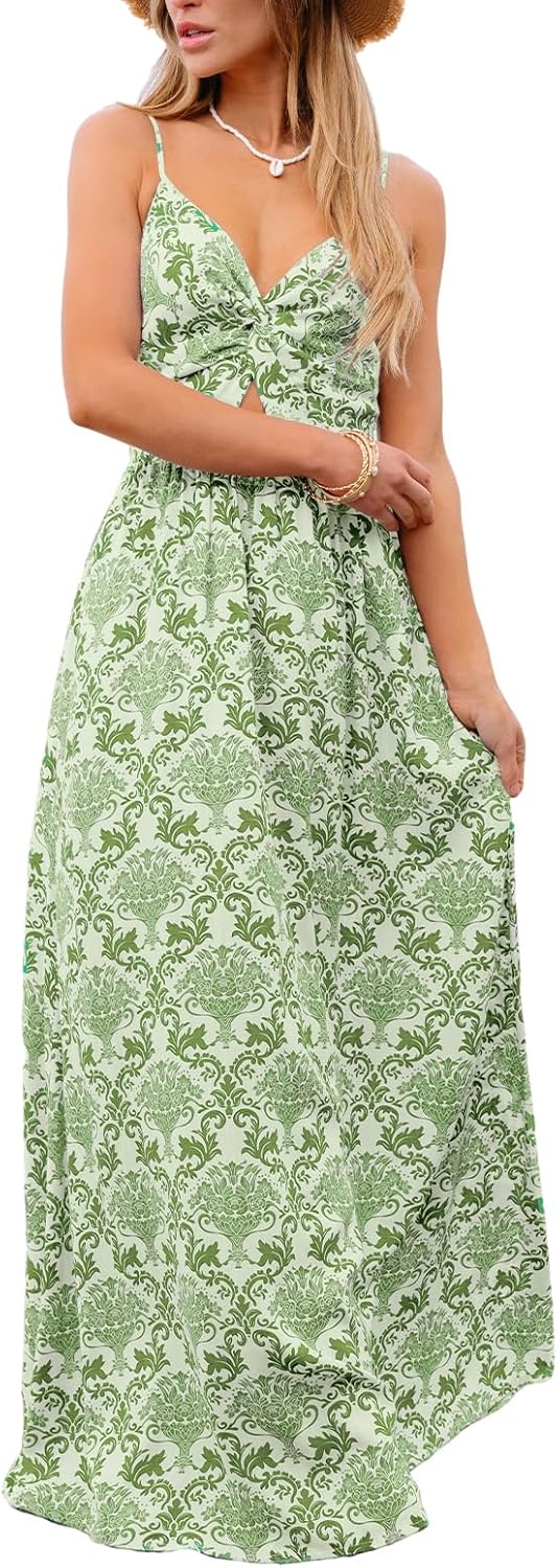 CUPSHE Women's Maxi Dress Floral Print Twisted V Neck Sleeveless Long Dress Summer Casual Dress