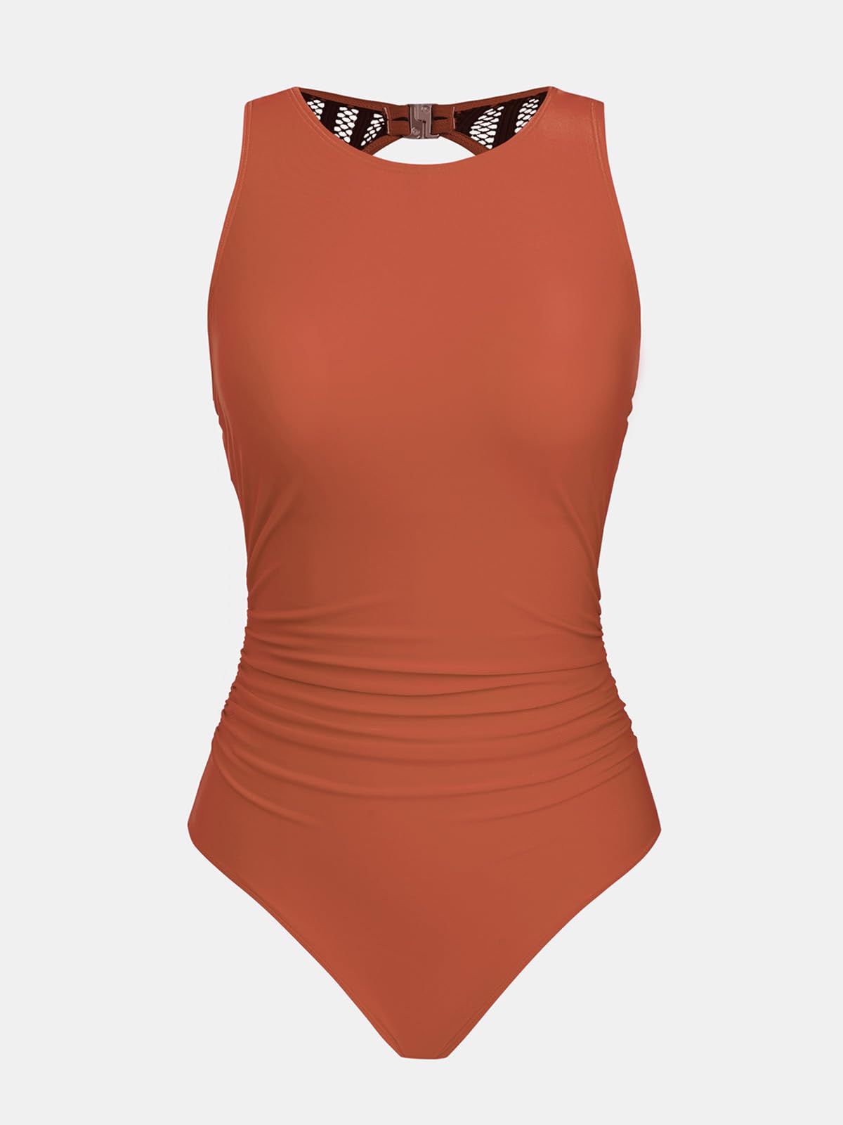 CUPSHE Women's One Piece Swimsuit Bathing Suit Tummy Control High Neck Cutout Back Hook Mesh Swimwear