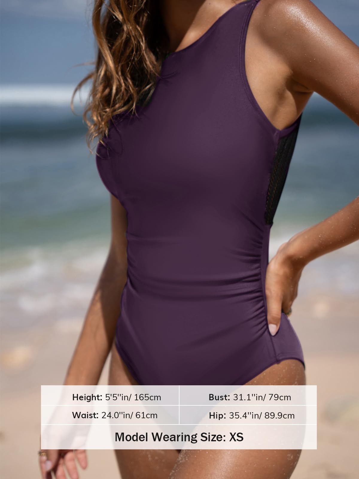 CUPSHE Women's One Piece Swimsuit Bathing Suit Tummy Control High Neck Cutout Back Hook Mesh Swimwear