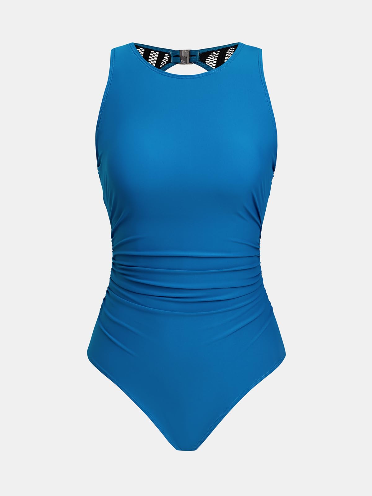 CUPSHE Women's One Piece Swimsuit Bathing Suit Tummy Control High Neck Cutout Back Hook Mesh Swimwear