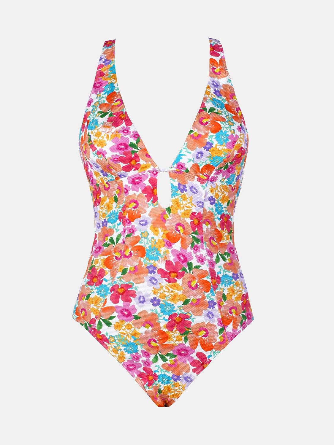 CUPSHE Women's One Piece Swimsuit Deep V Neck Keyhole Cutout O Ring Textured Bathing Suit