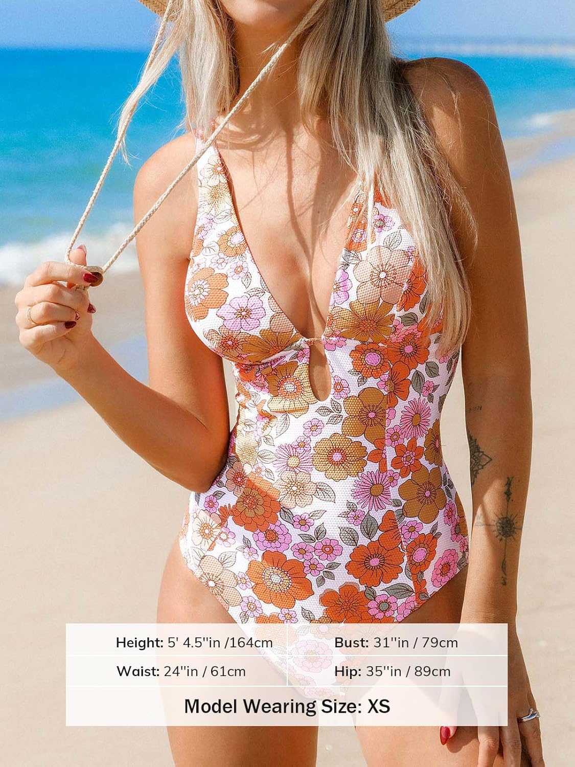 CUPSHE Women's One Piece Swimsuit Deep V Neck Keyhole Cutout O Ring Textured Bathing Suit