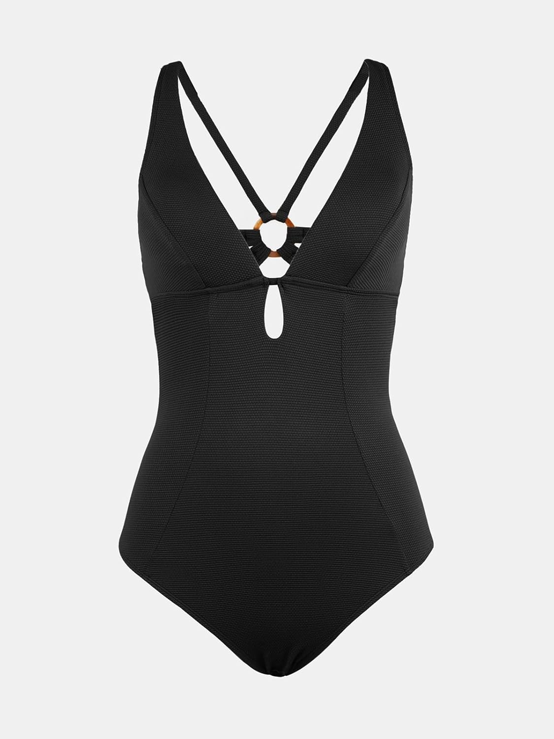 CUPSHE Women's One Piece Swimsuit Deep V Neck Keyhole Cutout O Ring Textured Bathing Suit