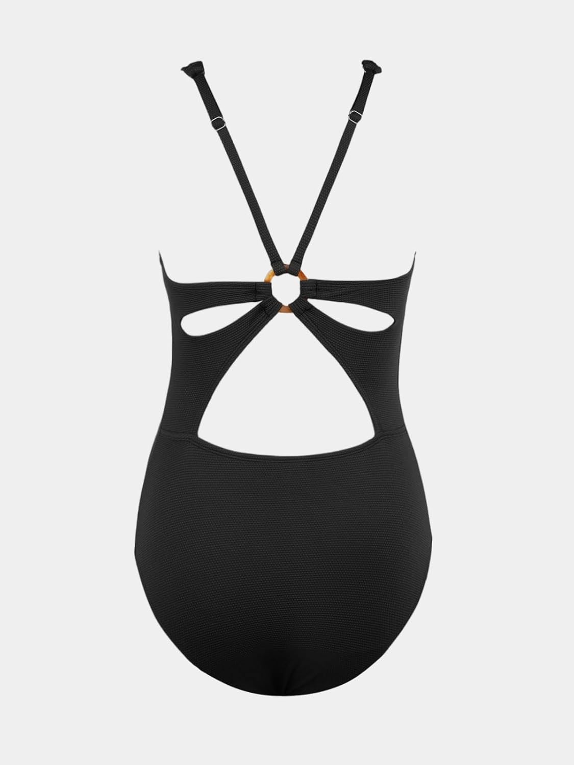 CUPSHE Women's One Piece Swimsuit Deep V Neck Keyhole Cutout O Ring Textured Bathing Suit