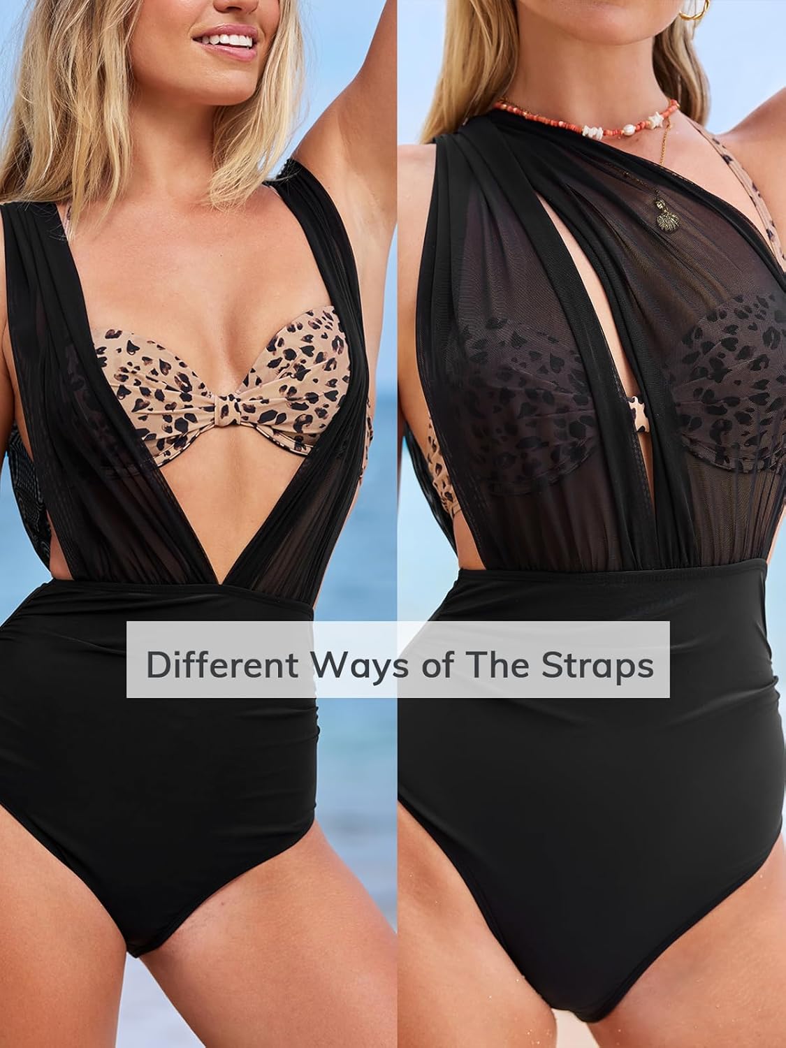 CUPSHE Women's One Piece Swimsuit Halter Plunging Neck Bathing Suit Wide Straps Underwire Ruched Back Hook