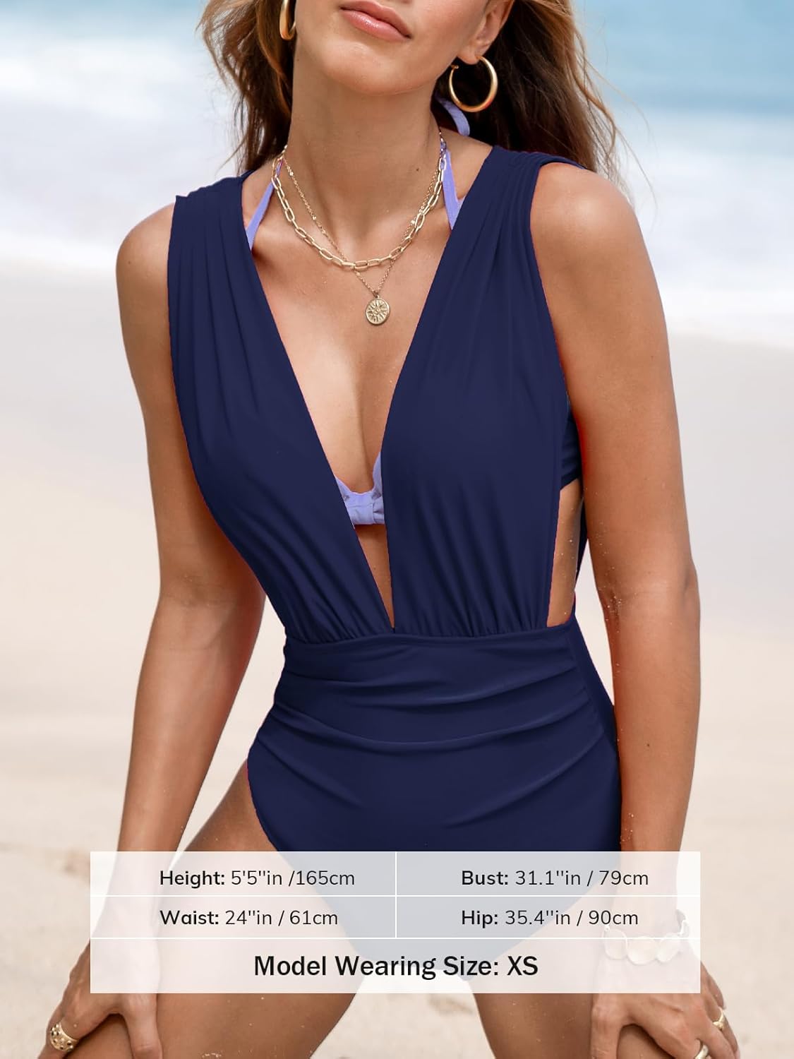 CUPSHE Women's One Piece Swimsuit Halter Plunging Neck Bathing Suit Wide Straps Underwire Ruched Back Hook