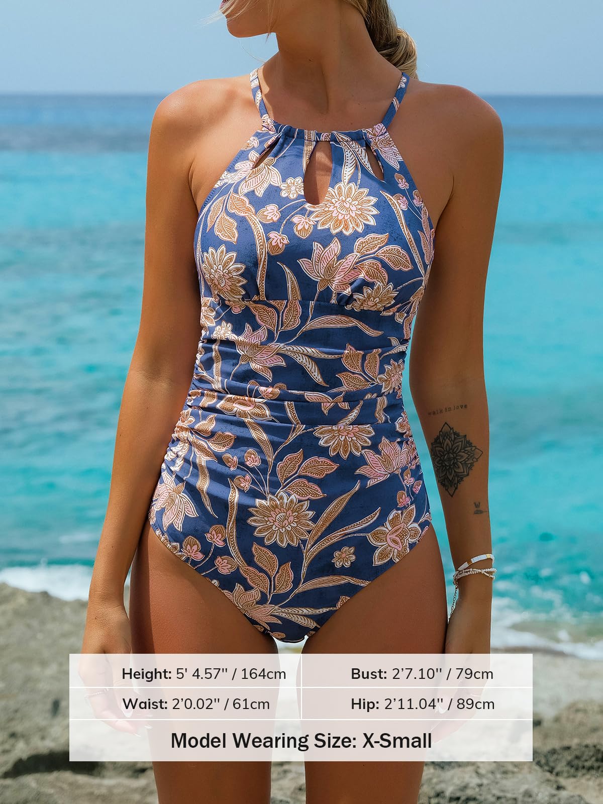 CUPSHE Women's One Piece Swimsuit High Neck Tummy Control Swimwear Bathing Suit