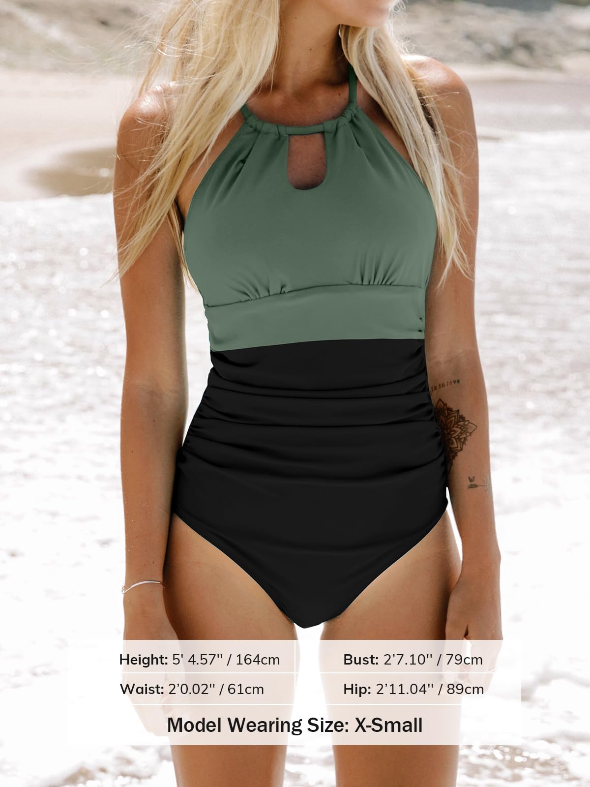 CUPSHE Women's One Piece Swimsuit High Neck Tummy Control Swimwear Bathing Suit