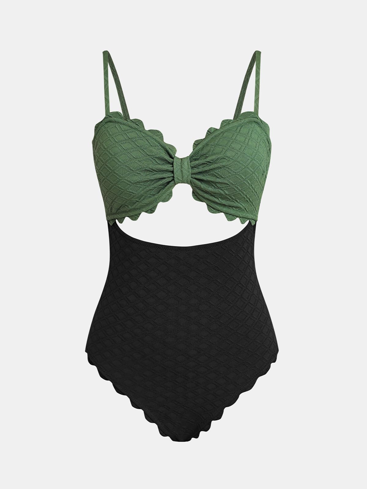 CUPSHE Women's One Piece Swimsuit Sexy Black Cutout Scallop Trim Bathing Suit