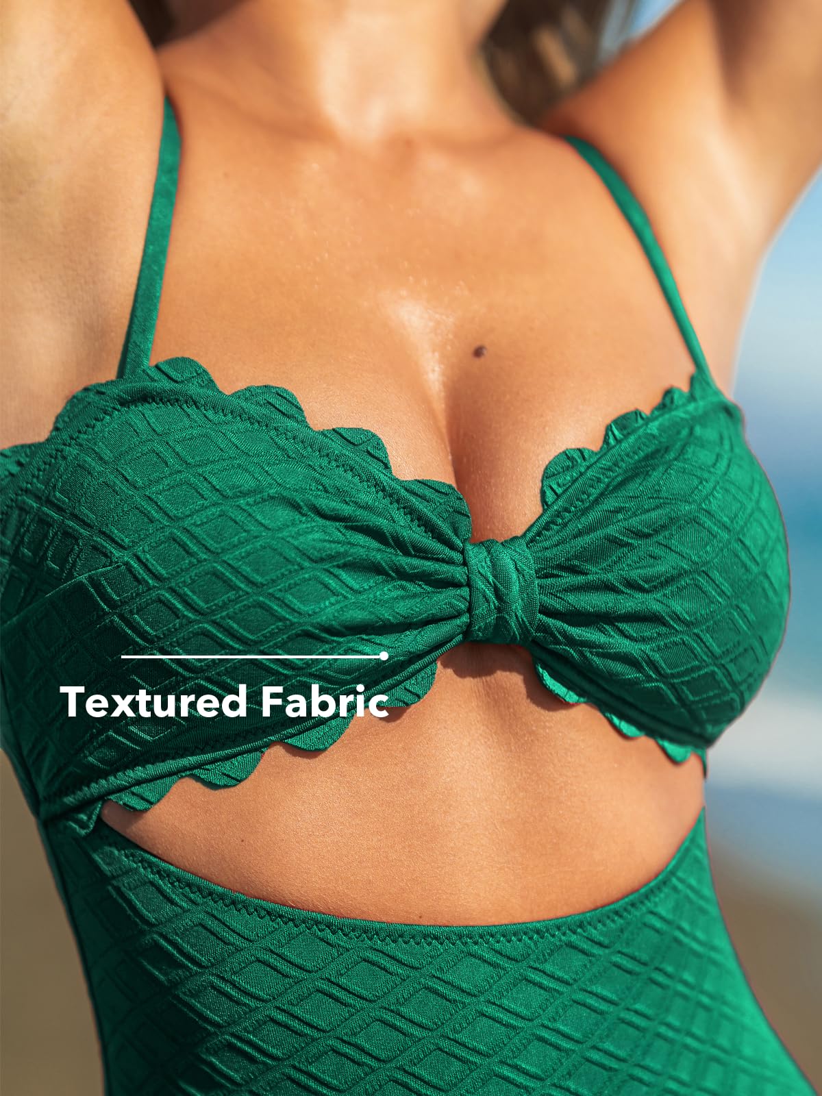 CUPSHE Women's One Piece Swimsuit Sexy Black Cutout Scallop Trim Bathing Suit