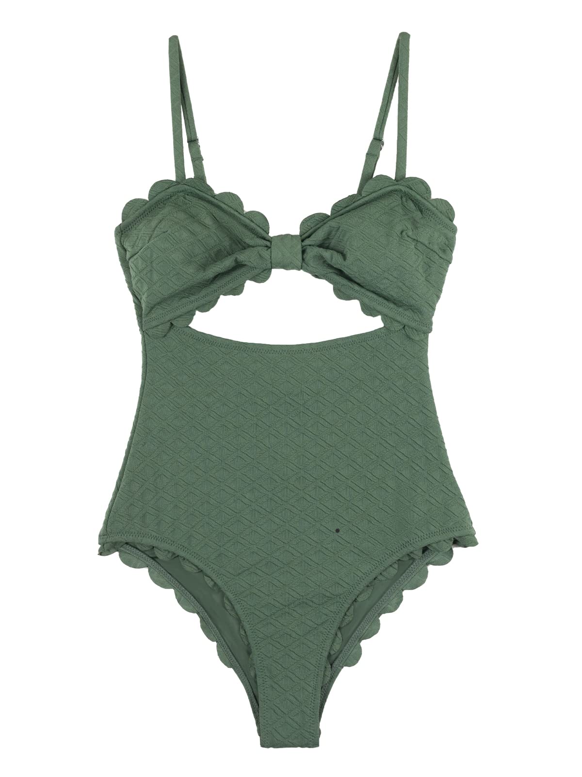 CUPSHE Women's One Piece Swimsuit Sexy Black Cutout Scallop Trim Bathing Suit