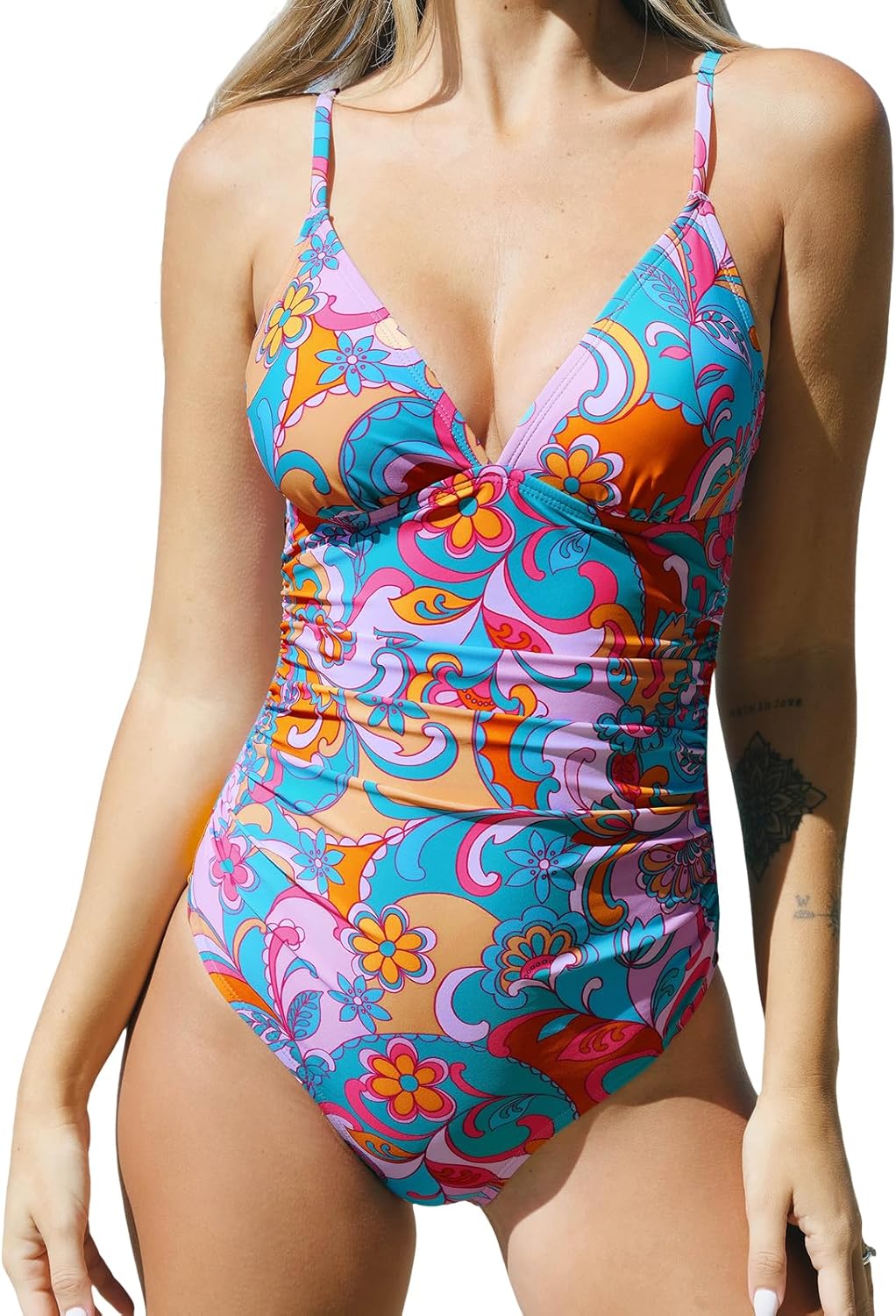 CUPSHE Women's One Piece Swimsuit Tummy Control V Neck Bathing Suits