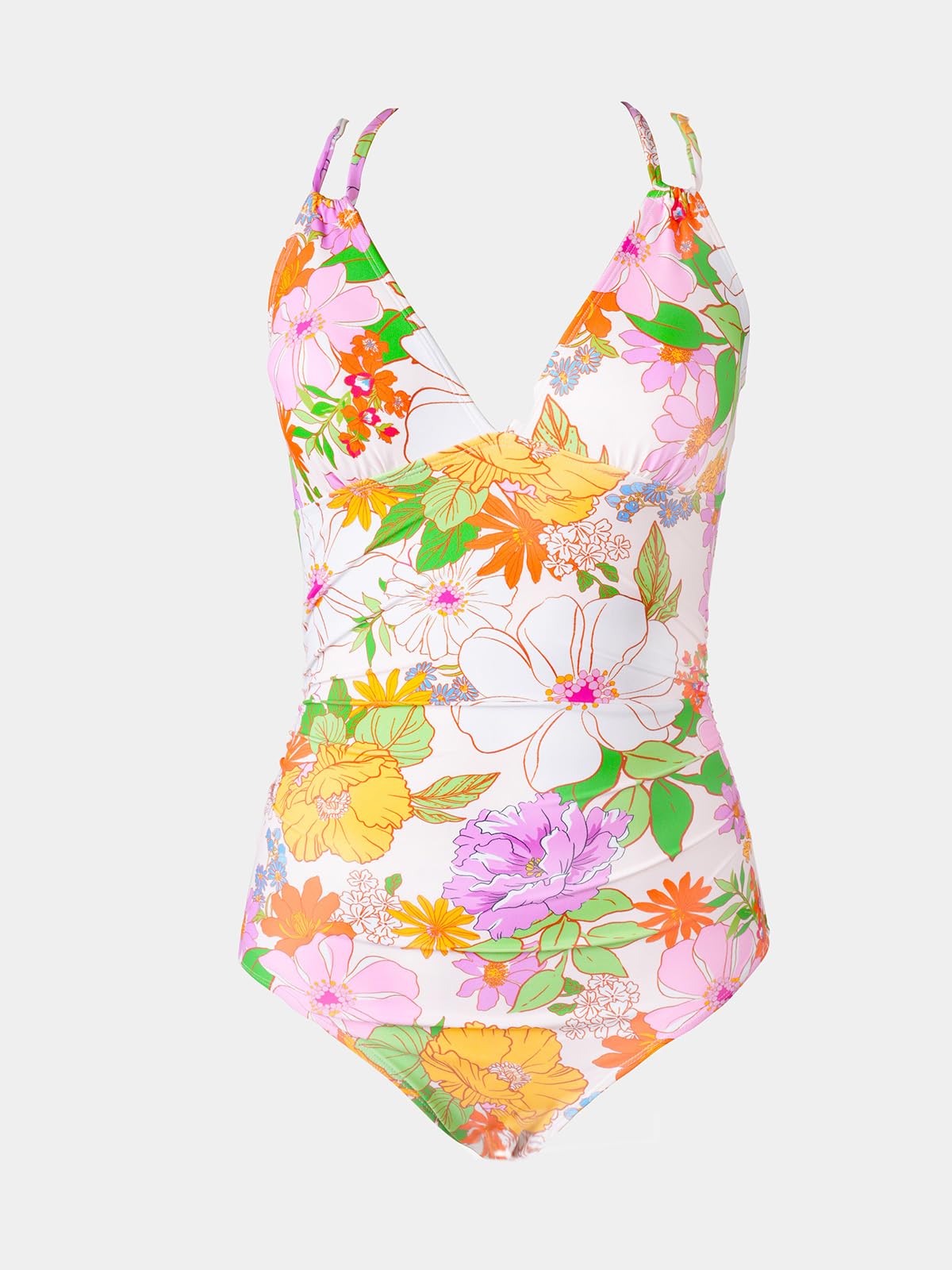 CUPSHE Women's One Piece Swimsuit V Neck Tummy Control Double Adjustable Straps Back Cutout O-Ring