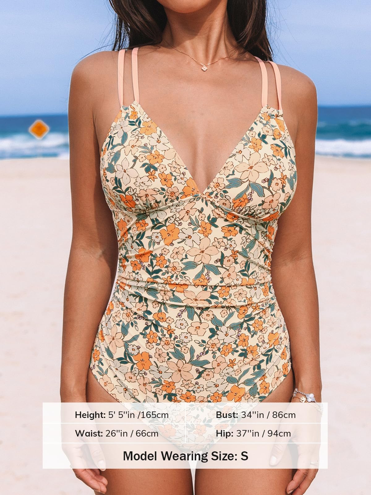 CUPSHE Women's One Piece Swimsuit V Neck Tummy Control Double Adjustable Straps Back Cutout O-Ring